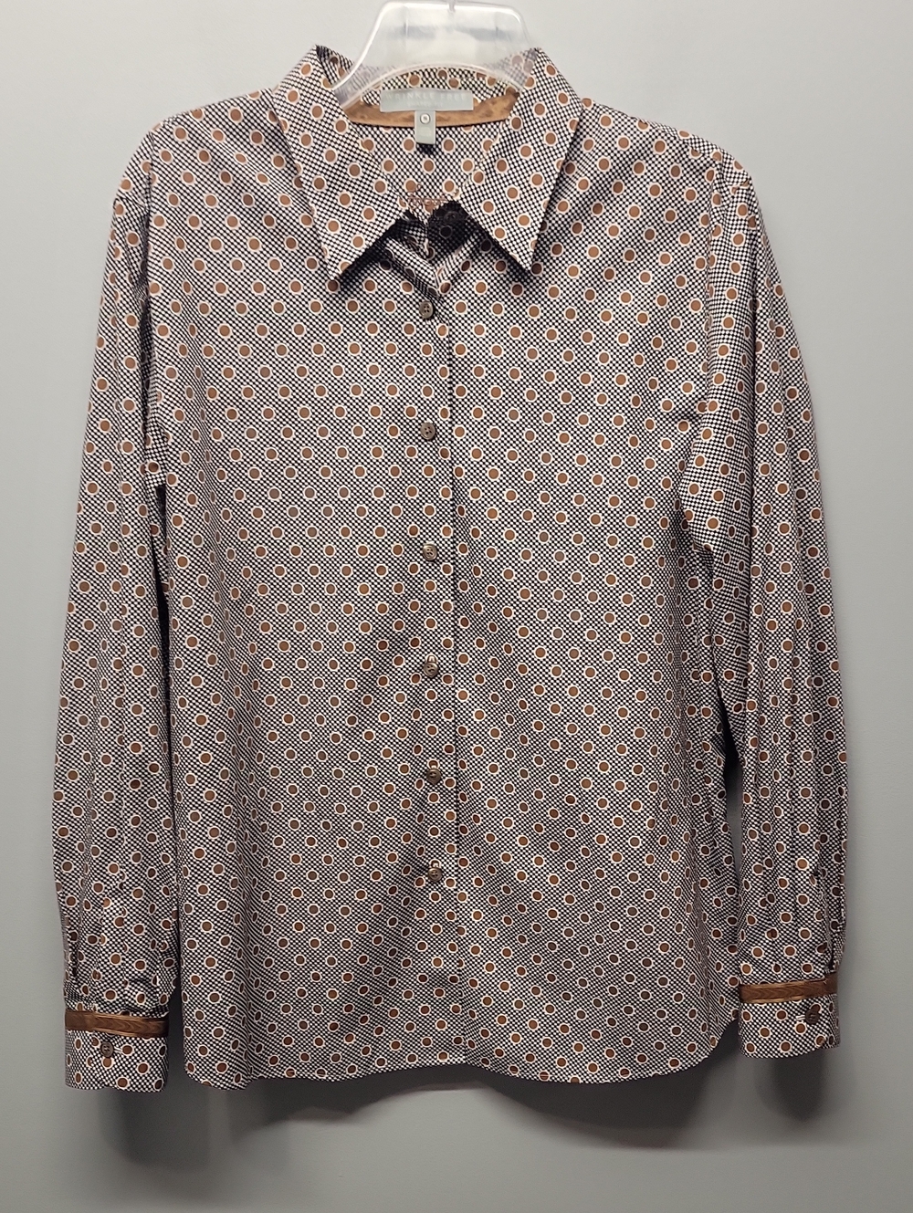 Foxcroft retro vintage brown polka dots shirt 16